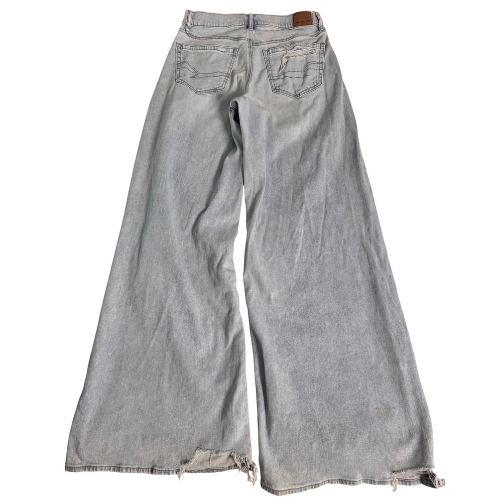 American Eagle Super High Rise Ultra Wide Leg Distressed Light Wash Jeans 6 Long - Picture 9 of 10